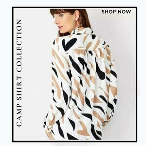 Ann Taylor Camp Shirt – Abstract Zebra Print – XLP
